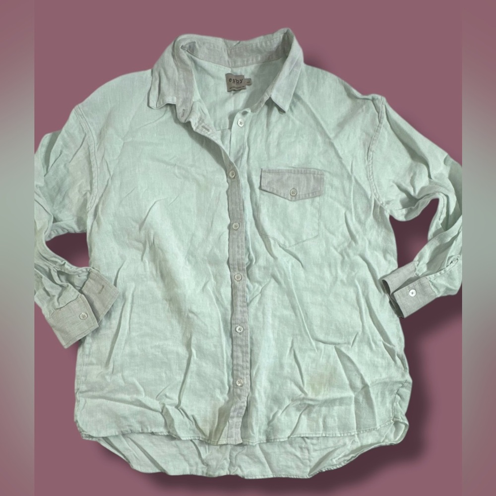 Esby Chelle Linen Tunic Top Size L Workshirt Lagenlook Shirt *flaw* Mint Gray